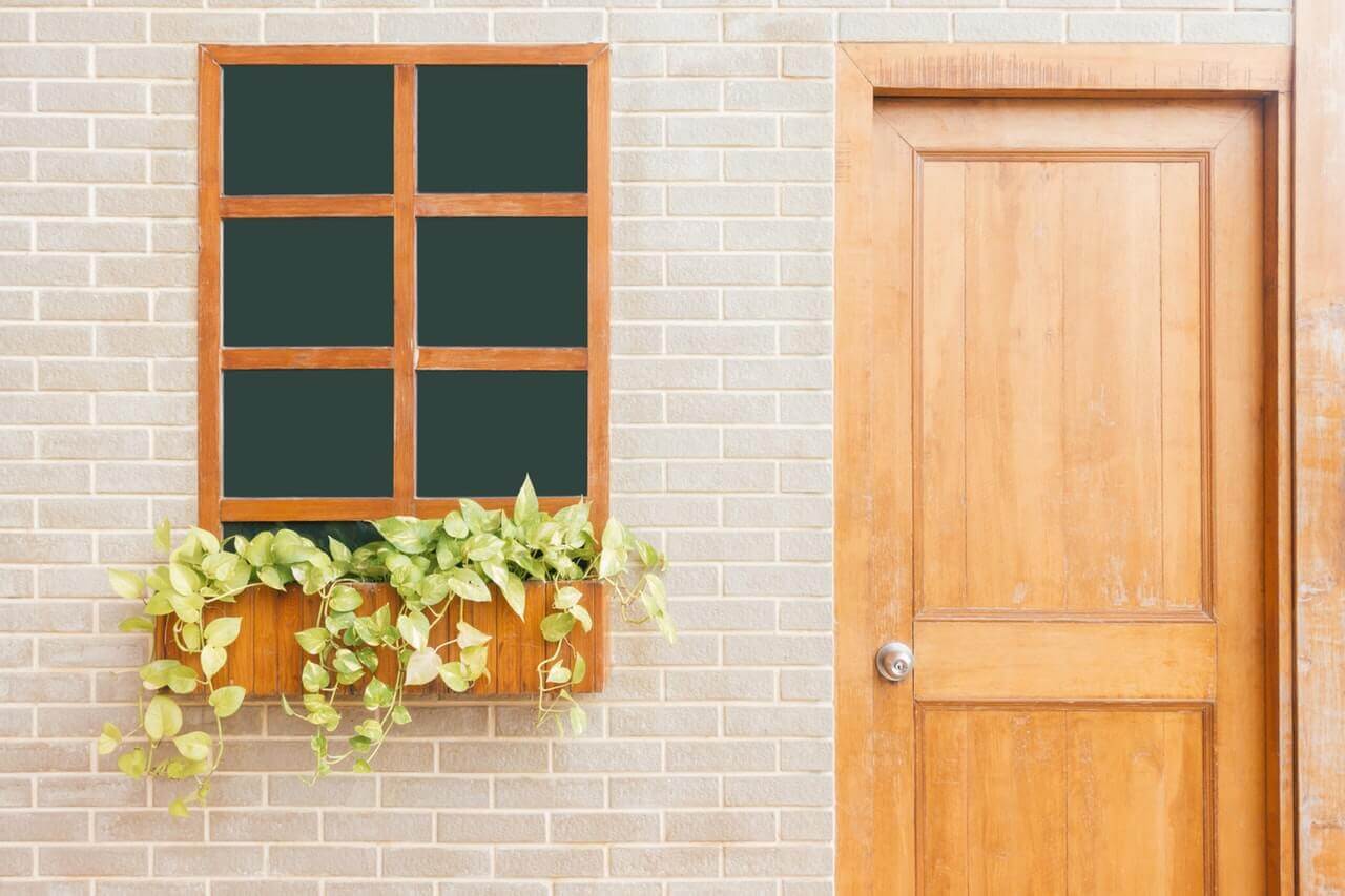 house with wooden door and window